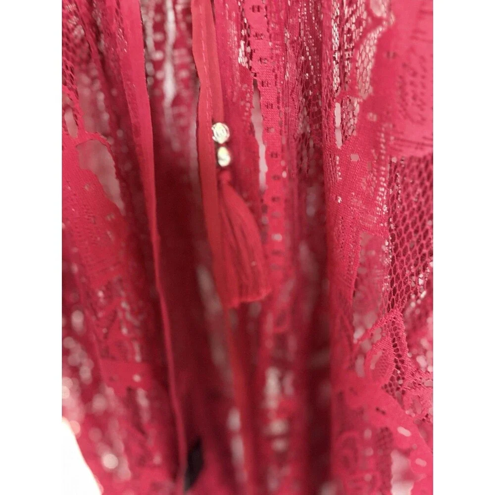 Crimson Red Sheer Lace Kimono Robe / Duster Cover Up